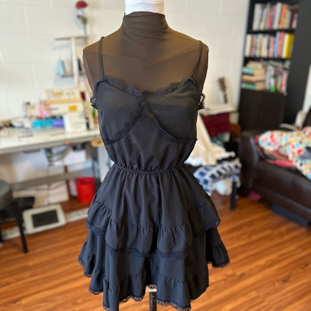 Fairy Gothic y2k Black Lace Trim Dress🖤 xs
